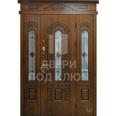 Дверь с окном, багетом и витражом ДПК-11952